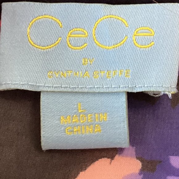 CeCe By Cynthia Steffe Floral Top Blouse Size L Multicolor With Tie Neck - Picture 3 of 11